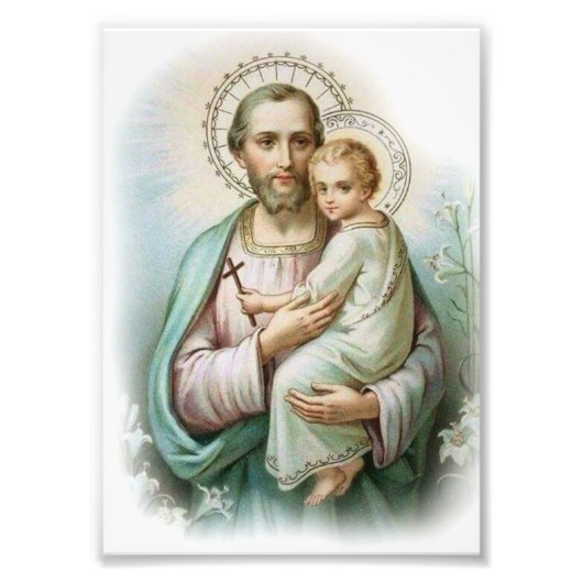 Traditionele St. Joseph en Child Jesus met Cross Foto Afdruk (Voorkant)