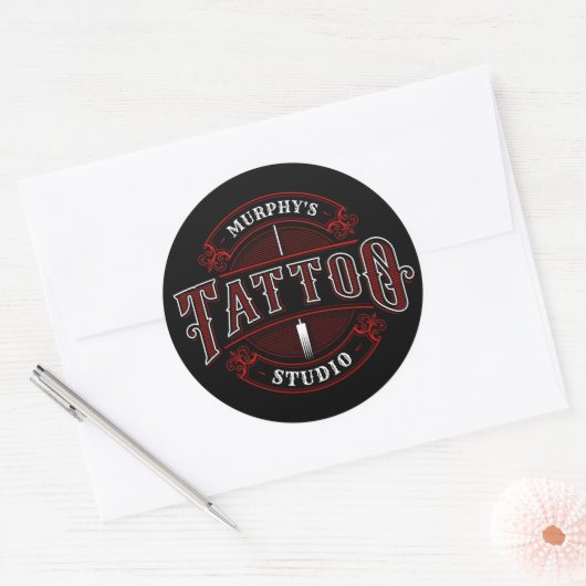 Traditionele stijl voeg de Tattoo van de NAAM van  Ronde Sticker (Envelop)