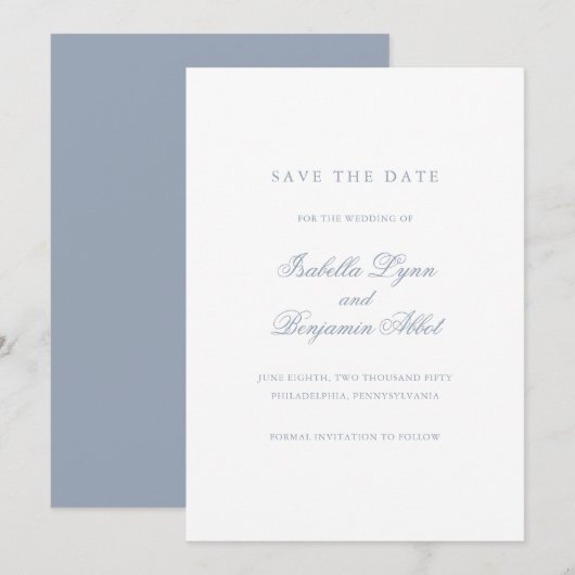 Traditionele Stofblauwe Formele Elegante Trouw Save The Date (Voorkant / Achterkant)