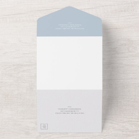 Traditionele stoffige blauwe elegante bruiloft all in one uitnodiging (Buitenkant)