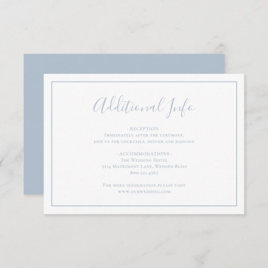 Traditionele stoffige blauwe elegante bruiloft informatiekaartje (Voorkant / Achterkant)