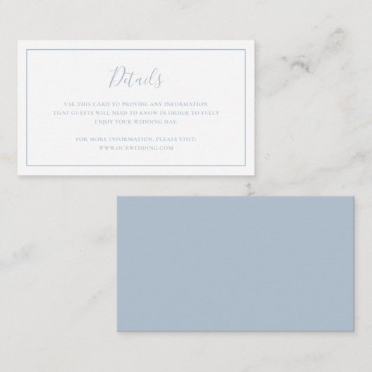 Traditionele stoffige blauwe elegante bruiloft informatiekaartje (Voorkant / Achterkant)