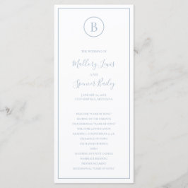 Traditionele stoffige blauwe elegante bruiloft programmakaart