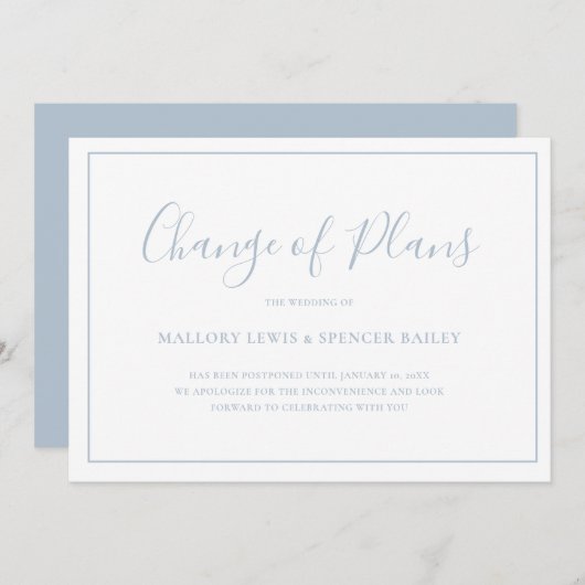 Traditionele stoffige blauwe elegante bruiloft save the date (Voorkant / Achterkant)