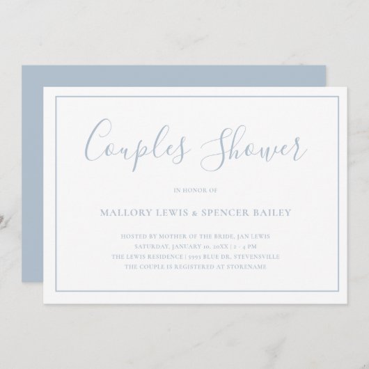 Traditionele stoffige blauwe elegante koppels douc kaart (Voorkant / Achterkant)