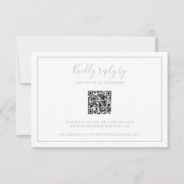 Traditionele Stoffige Blauwe QR Code Elegante Brui RSVP Kaartje