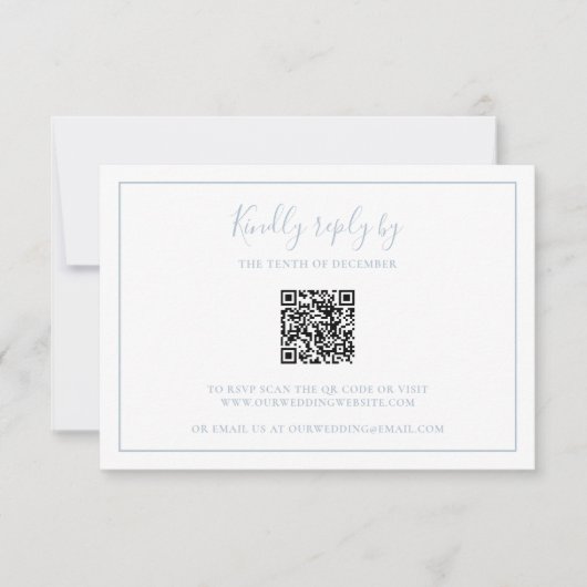 Traditionele Stoffige Blauwe QR Code Elegante Brui RSVP Kaartje (Voorkant)