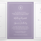 Traditionele stoffige Paarse elegante bruiloft Drieluik Uitnodiging (Binnenkant midden)