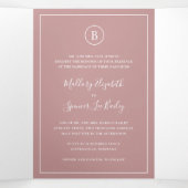 Traditionele stoffige Roos roze elegante bruiloft Drieluik Uitnodiging (Binnenkant midden)