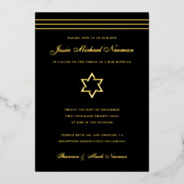 Traditionele stripe Bar Mitzvah Star van David Gol Folie Uitnodiging