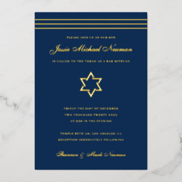 Traditionele stripe Bar Mitzvah Star van David Gol Folie Uitnodiging