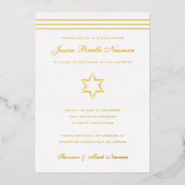 Traditionele stripe Bat Mitzvah Star van David Gol Folie Uitnodiging