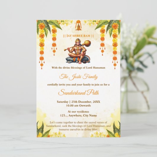 Traditionele Sundarkand Path Uitnodigingskaart Kaart (Staand voorkant)