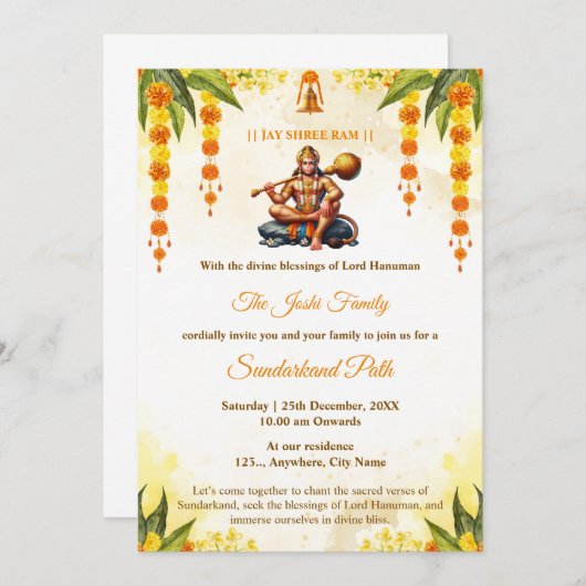 Traditionele Sundarkand Path Uitnodigingskaart Kaart (Voorkant / Achterkant)