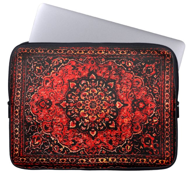 Traditionele tapijtlook in roos gekleurd veld laptop sleeve (Voorkant)