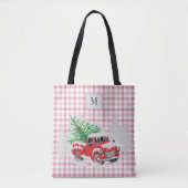 Traditionele tartaanpleistermonogram rode vrachtwa tote bag (Voorkant)