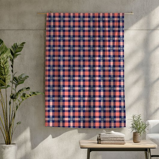 Traditionele Tartan Deken in Koraal en Marine Tone