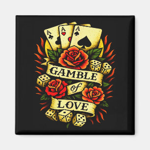 Traditionele Tattoo Retro Tattoo Rozen Dobbelstene Magneet