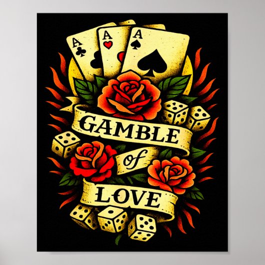 Traditionele Tattoo Retro Tattoo Rozen Dobbelstene Poster (Voorkant)