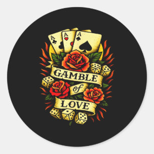 Traditionele Tattoo Retro Tattoo Rozen Dobbelstene Ronde Sticker
