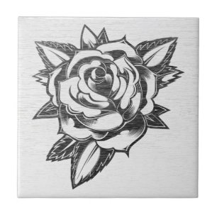 Traditionele Tattoo Roos - Vintage Keramische Tege Tegeltje