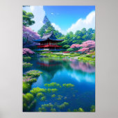 Traditionele tempel bij het meer poster (Voorkant)