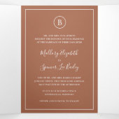 Traditionele terracotta elegante bruiloft drieluik uitnodiging (Binnenkant midden)