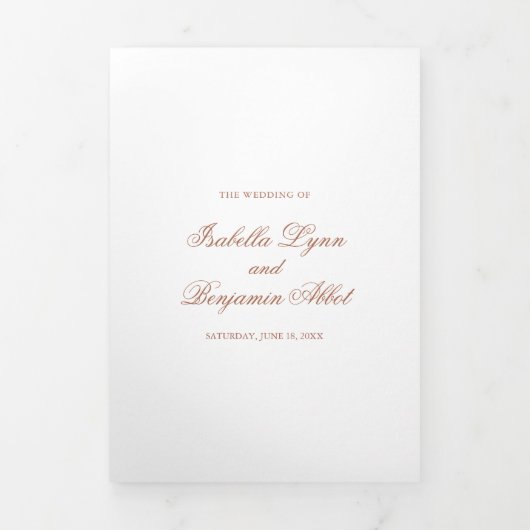 Traditionele terracotta formele elegante bruiloft drieluik uitnodiging (Cover)