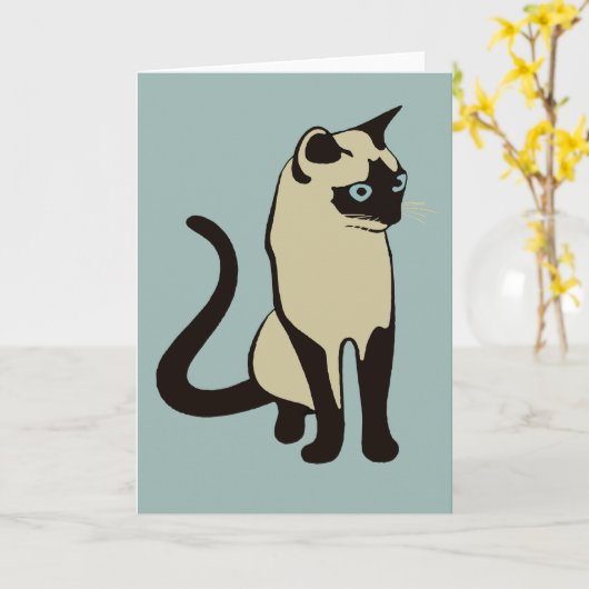 Traditionele Thaise Kat Minimalistische Vector Des Kaart (Gele Bloem)