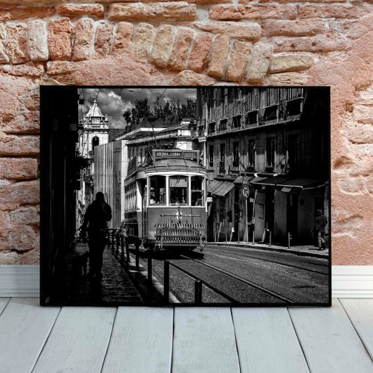 Traditionele tram zwart-wit van Lissabon Poster