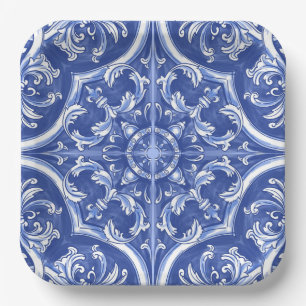 Traditionele Tribale Watercolor Portugese Azulejos Papieren Bordje