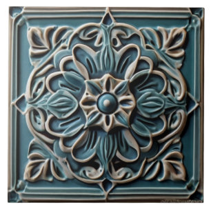 Traditionele Turquoise Blauwgroen Faux Relief Flow Tegeltje