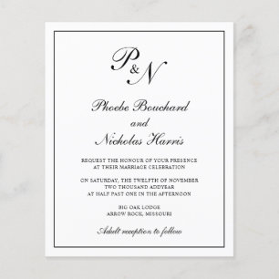 Traditionele uitnodiging tot weduwen op monogram flyer