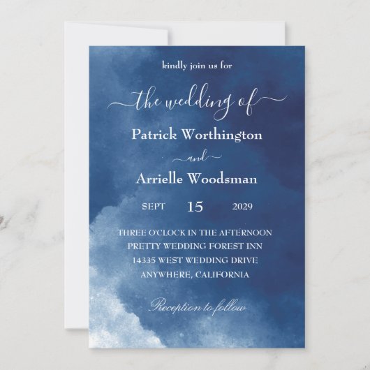 traditionele uitnodiging voor een blauwe waterverf (Voorkant)