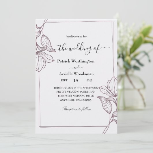 traditionele uitnodiging voor florale bruiloft (Staand voorkant)