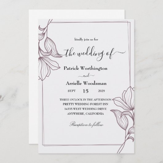 traditionele uitnodiging voor florale bruiloft (Voorkant / Achterkant)