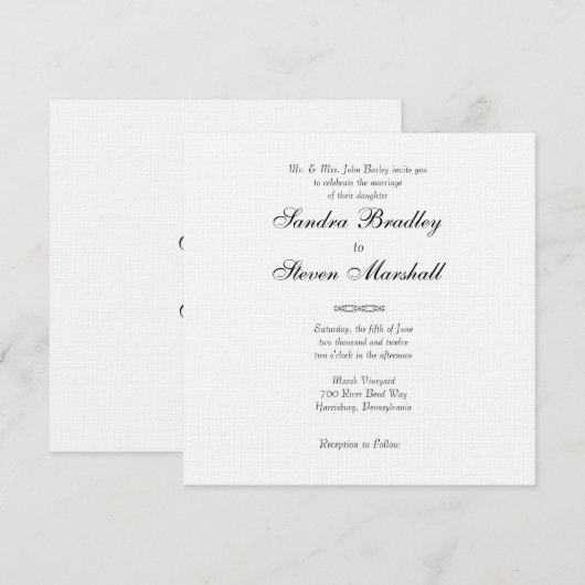 Traditionele uitnodiging voor witte bruiloft (Voorkant / Achterkant)
