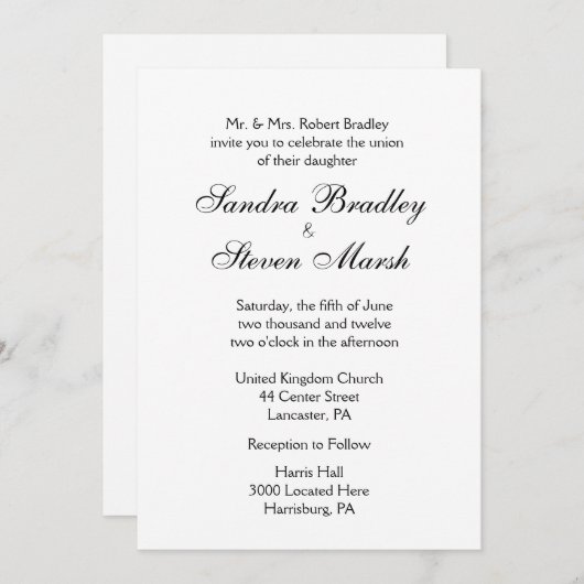 Traditionele uitnodiging voor witte bruiloft (Voorkant / Achterkant)