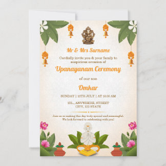 Traditionele Upanayanam Ceremonie Uitnodiging