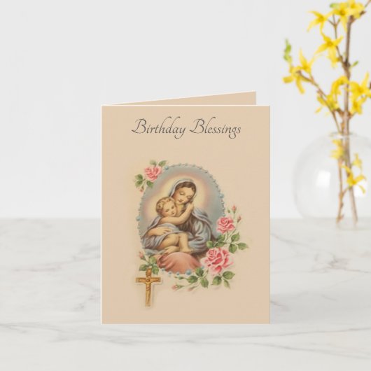 Traditionele Verjaardagszegeningen Maagd Maria Kaa Kaart (Gele Bloem)