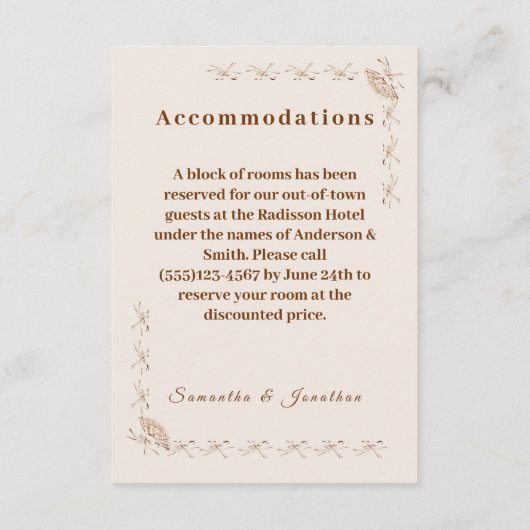 Traditionele Victoriaans bruiloft Informatiekaartje (Achterkant)