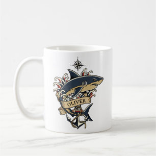 Traditionele Vintage Haai Nautilus Anker Tattoo  Koffiemok