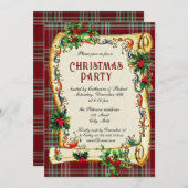 Traditionele Vintage Kerstfeest Scroll Plaid Kaart (Voorkant / Achterkant)