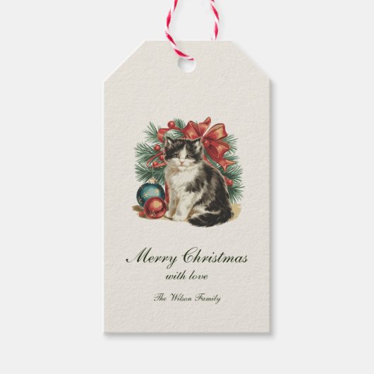 Traditionele vintage kerstgrillen cadeaulabel (Voorkant)