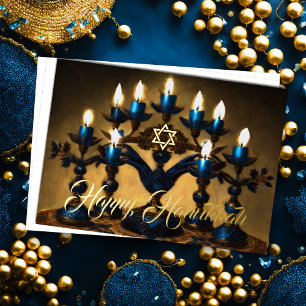 Traditionele Vintage Menorah Gelukkig Hanukkah Folie Feestdagenkaart