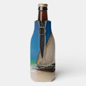 Traditionele vissersboot op het strand flesjeskoeler (Fles Achterkant)