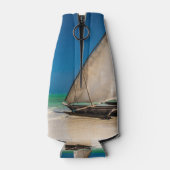 Traditionele vissersboot op het strand flesjeskoeler (Achterkant)
