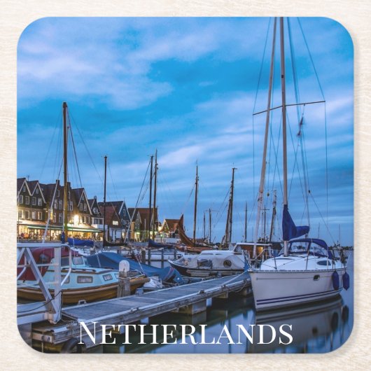 Traditionele vissersstad nachtscène. kartonnen onderzetters (Voorkant)