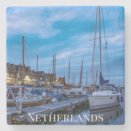 Traditionele vissersstad nachtscène. stenen onderzetter (Voorkant)