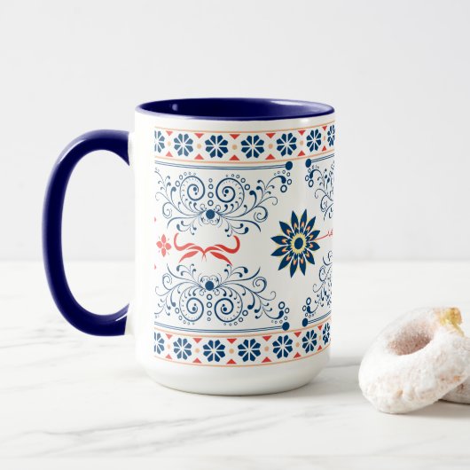 Traditionele volksbloempatroon mok (Met donut)